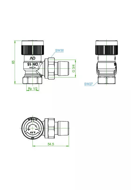 Robinet Thermostatique OVENTROP RFV 9 DN 20, PN 10, Modèle équerre - 1185006 2 Robinet Thermostatique OVENTROP RFV 9 DN 20, PN 10, Modèle équerre - 1185006 – Image 2