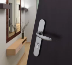 Ensemble De Porte Plaque Large New York Clé I Aspect Inox F9 HOPPE - 1810/300M - 195mm - Entr.7/70 C.7mm - 48/57 - 3540109