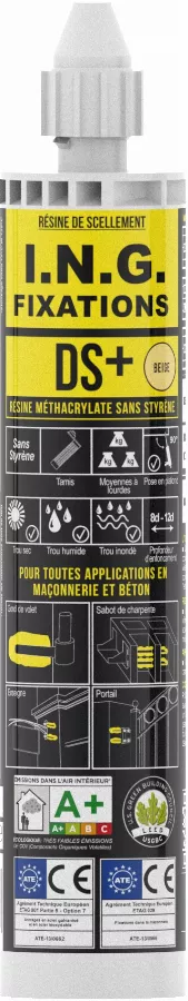 Résine ING Fixations DSMax - Méthacrylate - Beige - Cartouche De 300 Ml - Lot De 6 - A050028