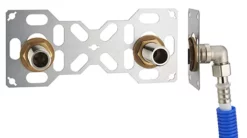 FIXSYSTEM Double : Kit Complet De Fixation D'un Robinet Mural Entraxe 150 Mm Coudes D'alimentation à Sertir Profil U Sur Tube Multicouche NOYON & THIEBAULT - Ø 16 Mm, Sortie Mâle 3/4' (20x27) - 3331-16PL1