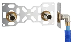 FIXSYSTEM Double : Kit Complet De Fixation D'un Robinet Mural Entraxe 150 Mm Coudes D'alimentation à Glissement Sur Tube PER NOYON & THIEBAULT - Ø 16 Mm, Sortie Mâle 3/4' (20x27) - 3310-16PL1