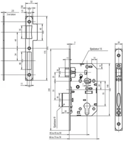 Serrure D45 Clé I VACHETTE Axe 40 Entraxe 70 Bouts Ronds Verni Noir Droite - Sans Gache - D455VR40T20/10SG