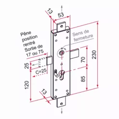 Serrure 3ème Point Long Pênes Droits TIRARD Zinguée Pour Portail - Droite - CE112105