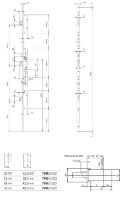 Serrure 3 Points Multiblindo Inox ISEO Pêne Réversible - Têtiere U 1860x24x6 - Axe 25 - 795101252