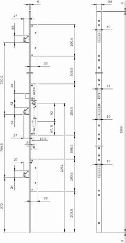 Serrure 3 Points Multiblindo Inox ISEO Pêne Réversible - Têtière U 1860x24x6 - Axe 35 - 795101352 -BOSTITCH Boutique SQA60103 3