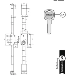Serrure Verticale Beluga THIRARD - Cylindre Profil Européen - 3 Points - 75x130 - Fouillot - Droite - Blanche - 049511