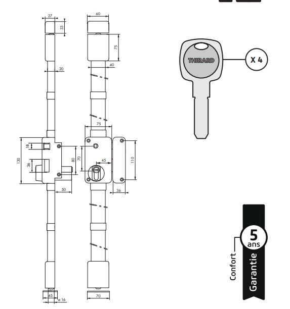 Serrure Verticale Beluga THIRARD - Cylindre Profil Européen - 3 Points - 75x130 - Fouillot - Droite - Blanche - 049511 1 Serrure Verticale Beluga THIRARD - Cylindre Profil Européen - 3 Points - 75x130 - Fouillot - Droite - Blanche - 049511